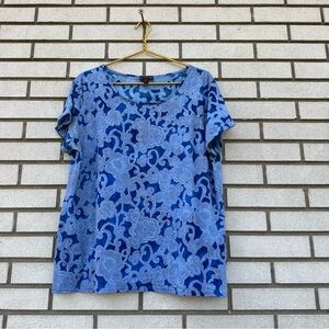 Long Tall Sally Blue Sheer Floral Burnout Tee XL UK Cotton Blend Boho Coastal